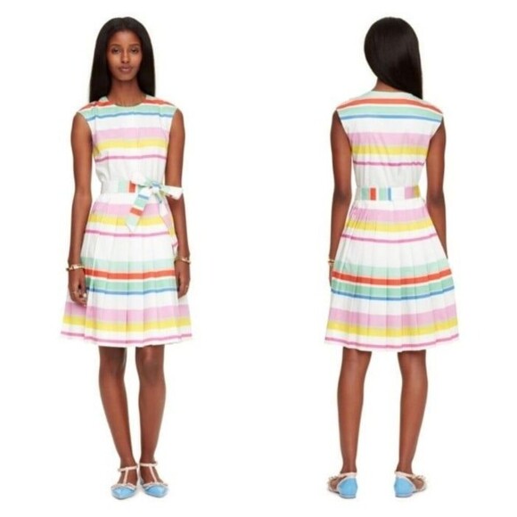 Kate Spade - Multicolor Stripe Sleeveless w/ Pleated Skirt - Picture 1 of 10